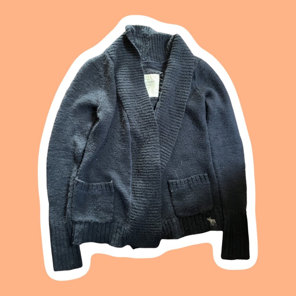 ABERCROMBIE + FITCH OPEN KNIT NAVY CARDIGAN LONG SWEATER TOP - WOMENS M